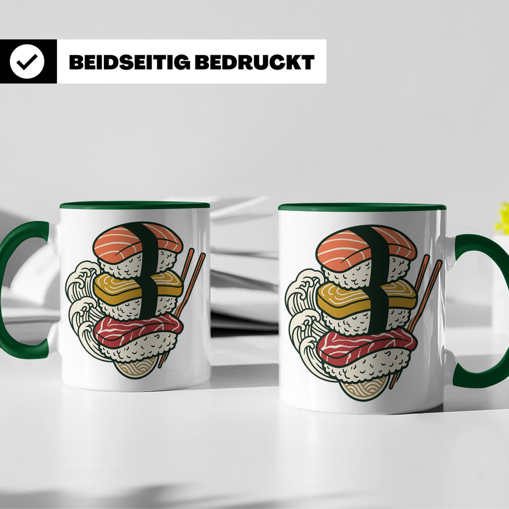 Sushi Tasse mit Nigiri Ramen Motiv Japanische Welle Design K – Grün [farbe:grün]