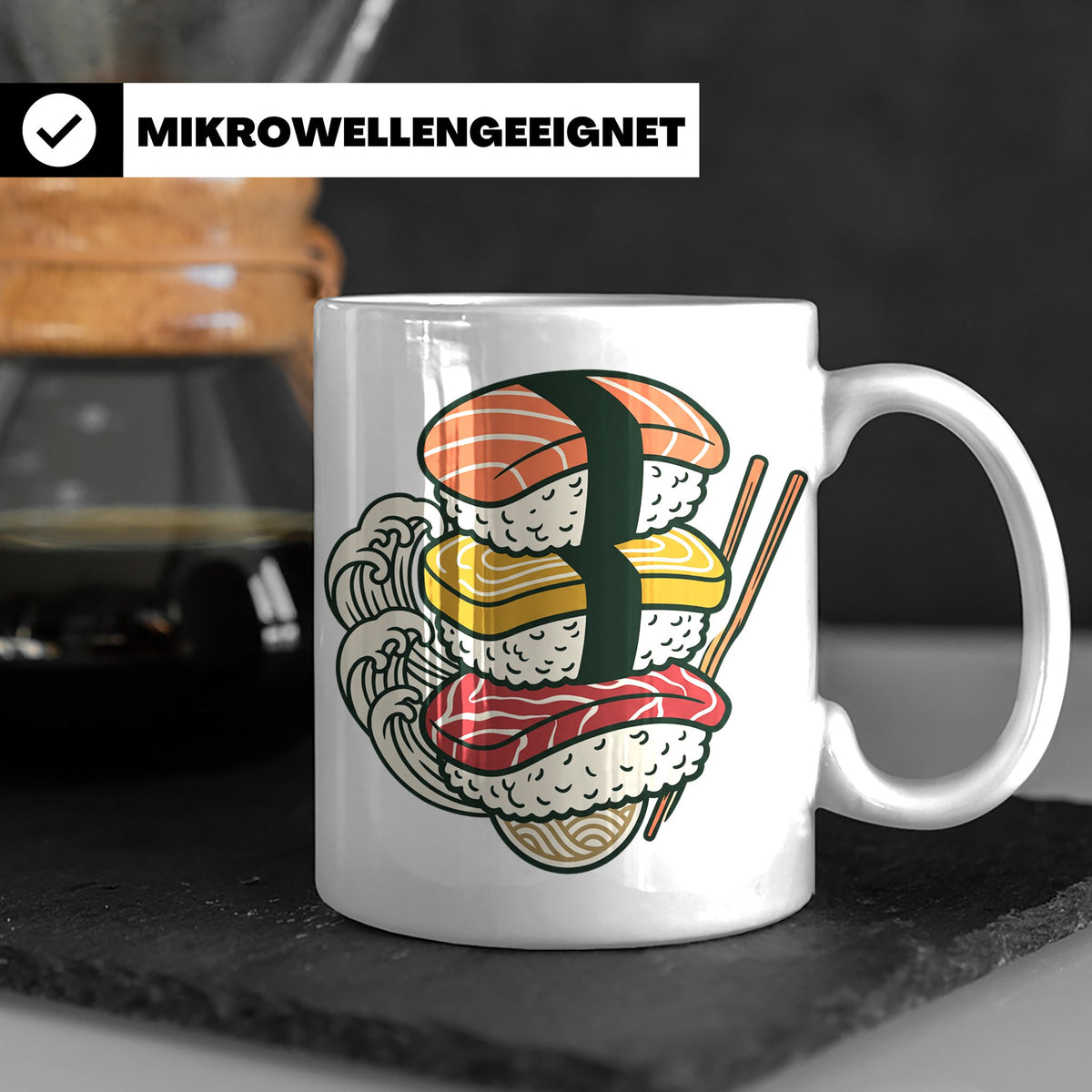 Sushi Tasse mit Nigiri Ramen Motiv Japanische Welle Design K – Weiß [farbe:weiß]