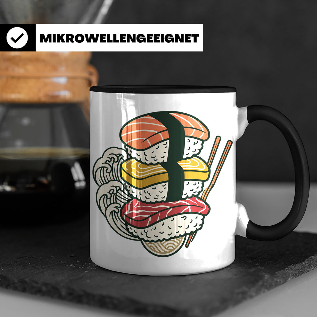 Sushi Tasse mit Nigiri Ramen Motiv Japanische Welle Design K – Schwarz [farbe:schwarz]