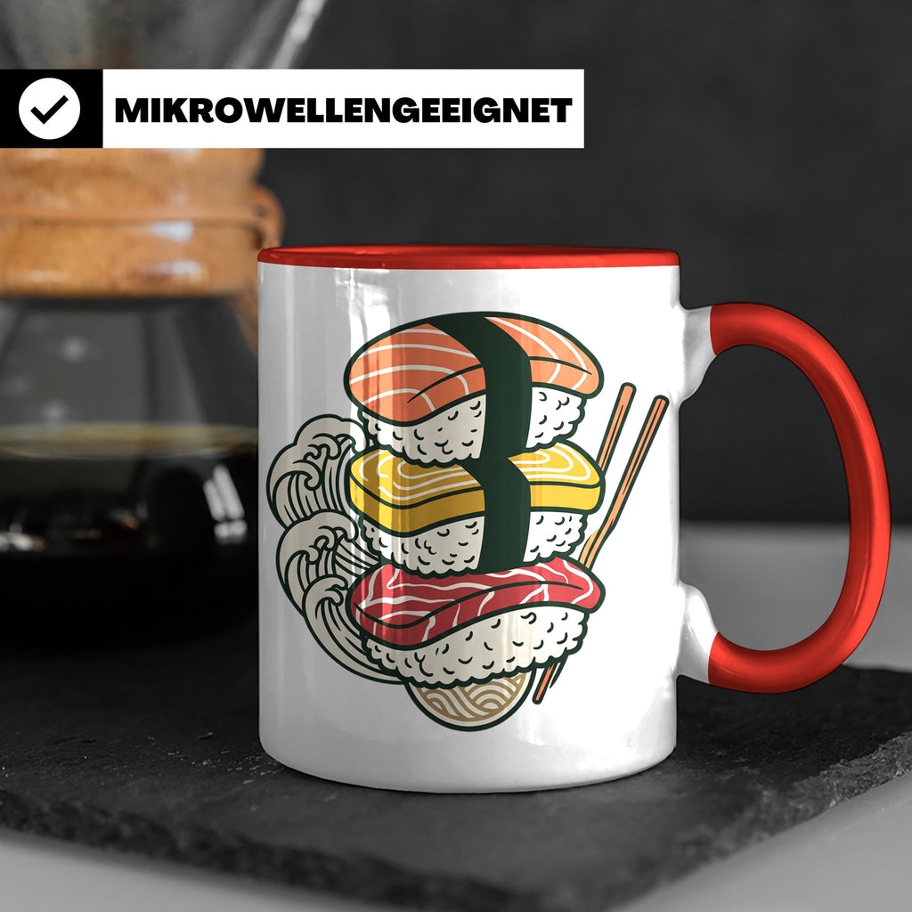 Sushi Tasse mit Nigiri Ramen Motiv Japanische Welle Design K – Rot [farbe:rot]