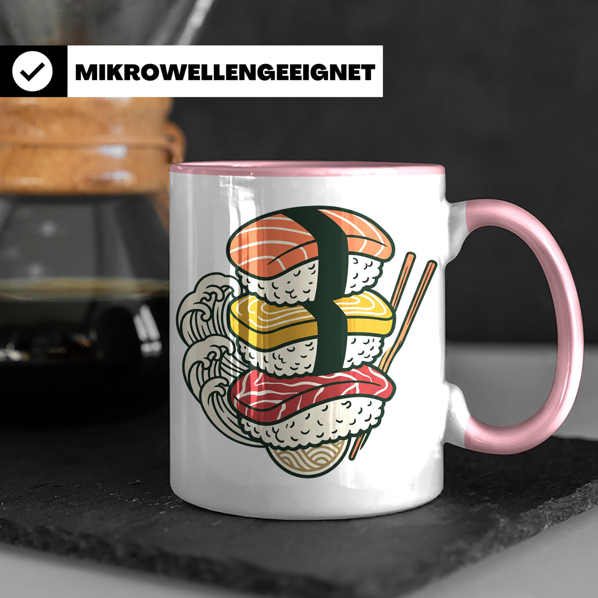 Sushi Tasse mit Nigiri Ramen Motiv Japanische Welle Design K – Rosa [farbe:rosa]