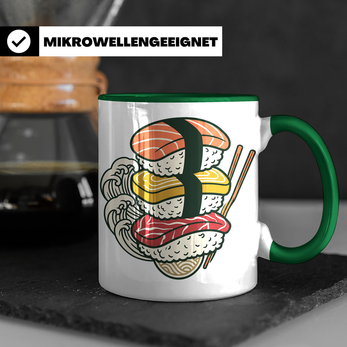 Sushi Tasse mit Nigiri Ramen Motiv Japanische Welle Design K – Grün [farbe:grün]
