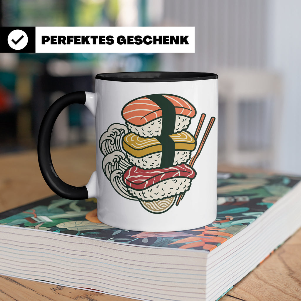 Sushi Tasse mit Nigiri Ramen Motiv Japanische Welle Design K – Schwarz [farbe:schwarz]