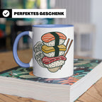 Sushi Tasse mit Nigiri Ramen Motiv Japanische Welle Design K – Blau [farbe:blau]