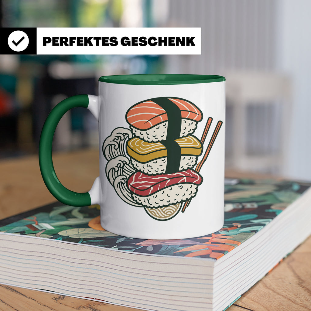 Sushi Tasse mit Nigiri Ramen Motiv Japanische Welle Design K – Grün [farbe:grün]
