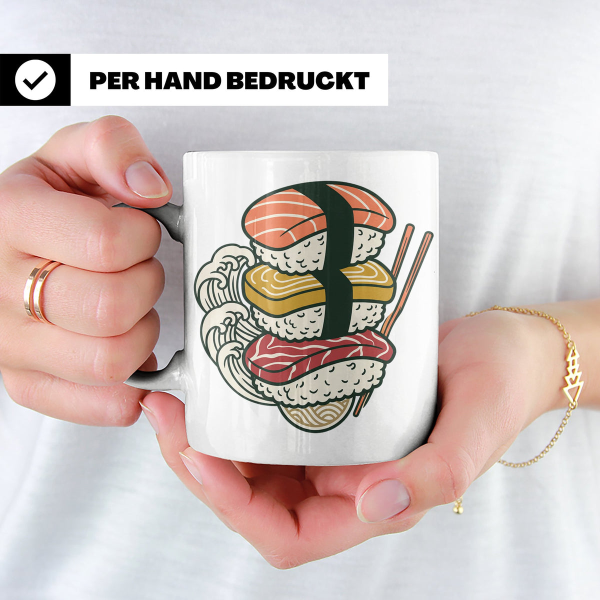 Sushi Tasse mit Nigiri Ramen Motiv Japanische Welle Design K – Weiß [farbe:weiß]