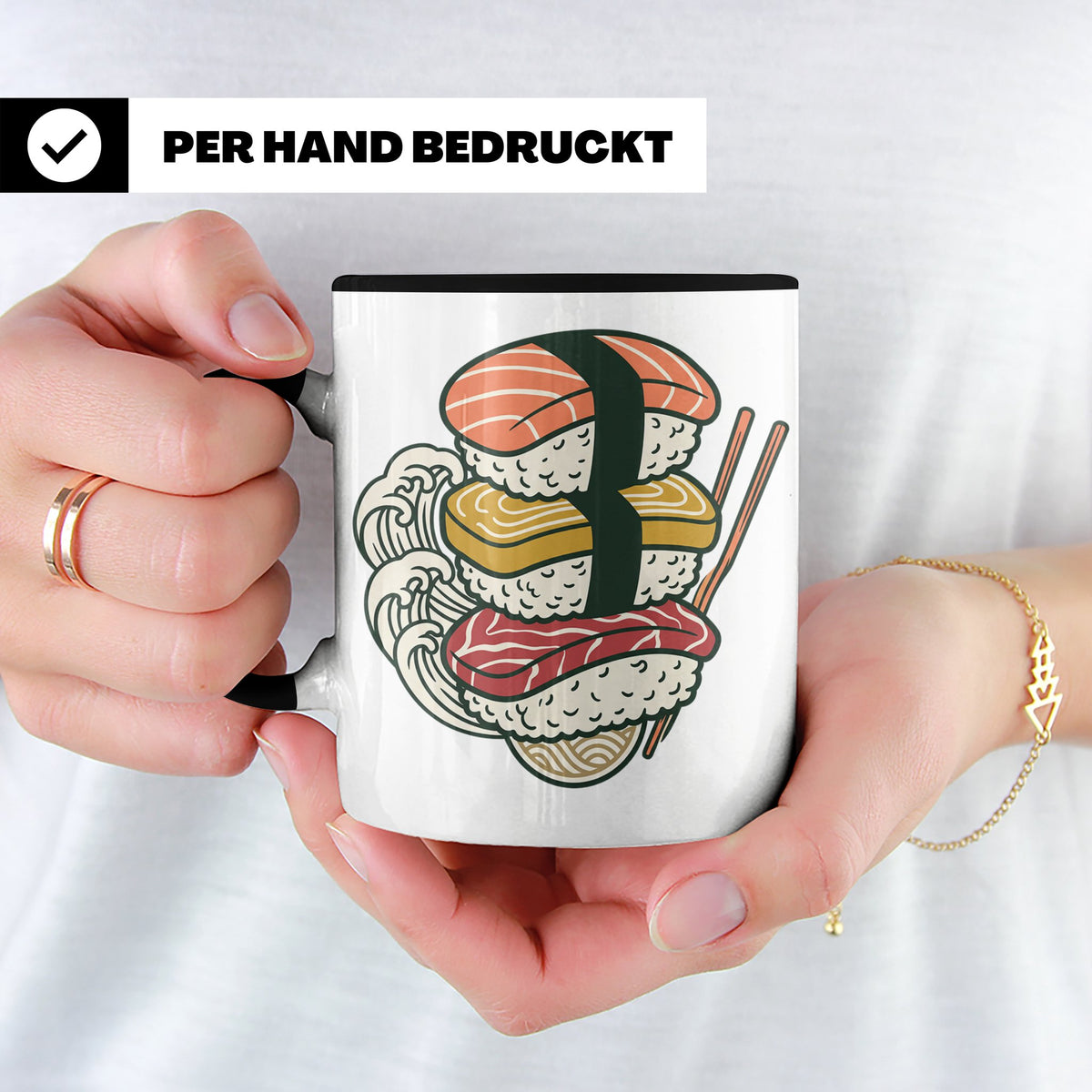 Sushi Tasse mit Nigiri Ramen Motiv Japanische Welle Design K – Schwarz [farbe:schwarz]