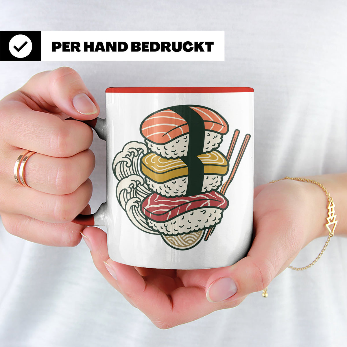 Sushi Tasse mit Nigiri Ramen Motiv Japanische Welle Design K – Rot [farbe:rot]