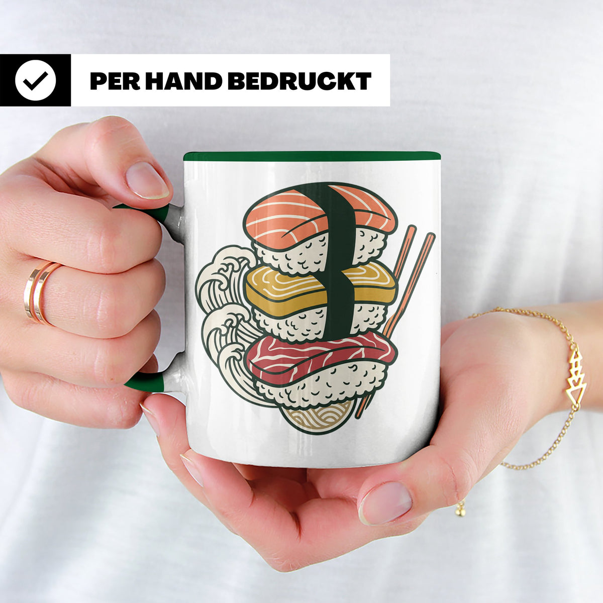 Sushi Tasse mit Nigiri Ramen Motiv Japanische Welle Design K – Grün [farbe:grün]