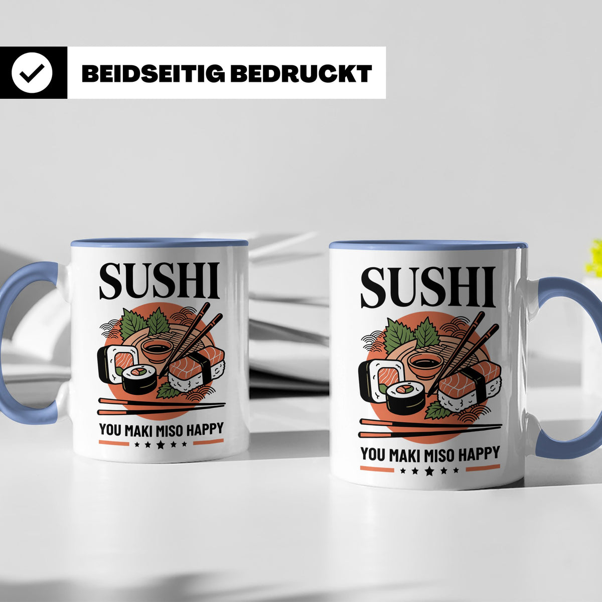 Sushi Tasse mit Spruch You Maki Miso Happy lustig Japanische – Blau [farbe:blau]