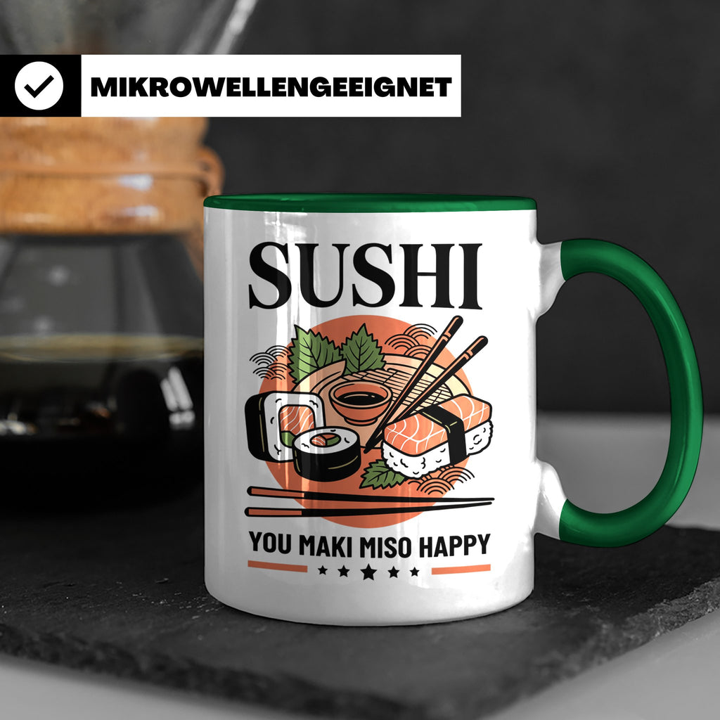 Sushi Tasse mit Spruch You Maki Miso Happy lustig Japanische – Grün [farbe:grün]