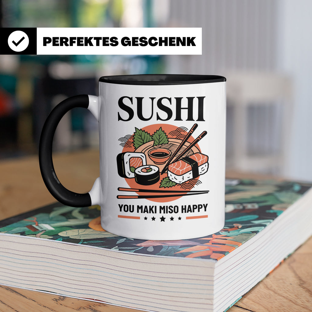 Sushi Tasse mit Spruch You Maki Miso Happy lustig Japanische – Schwarz [farbe:schwarz]