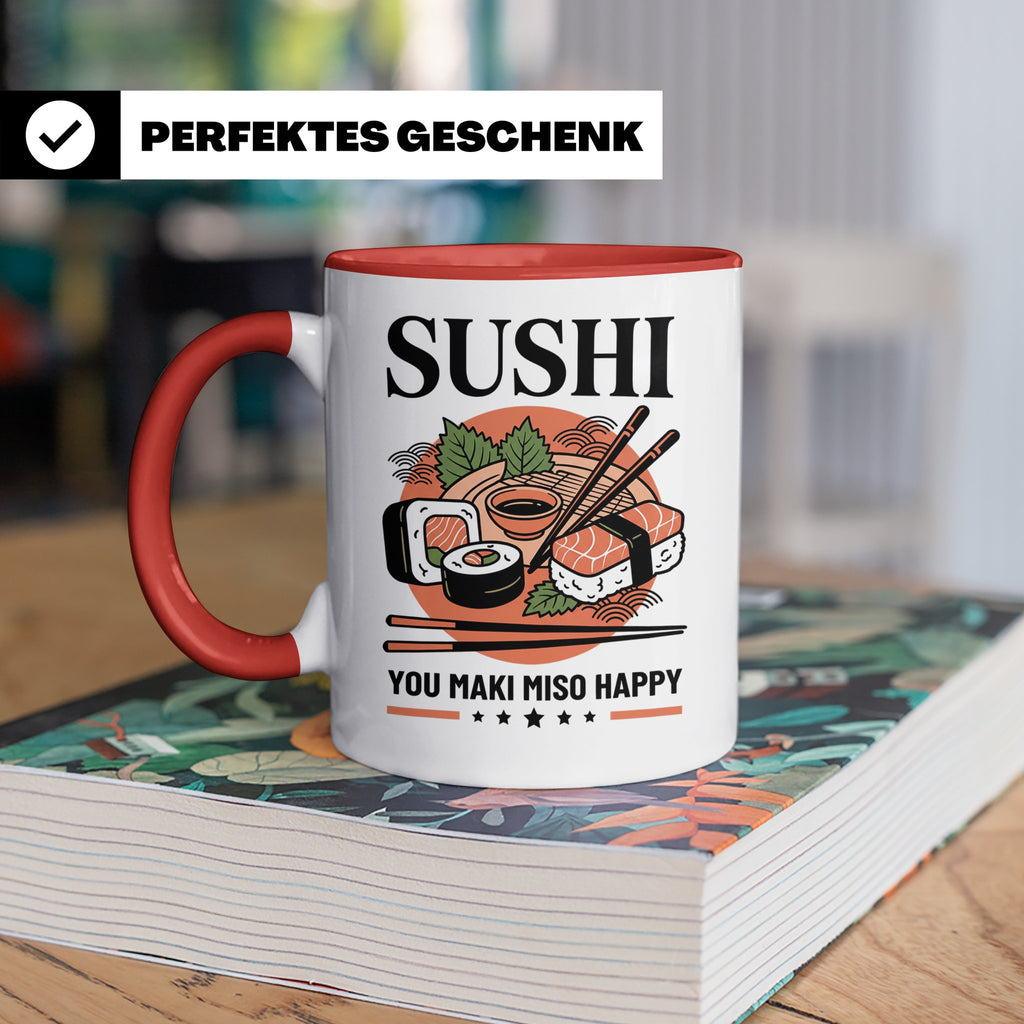 Sushi Tasse mit Spruch You Maki Miso Happy lustig Japanische – Rot [farbe:rot]