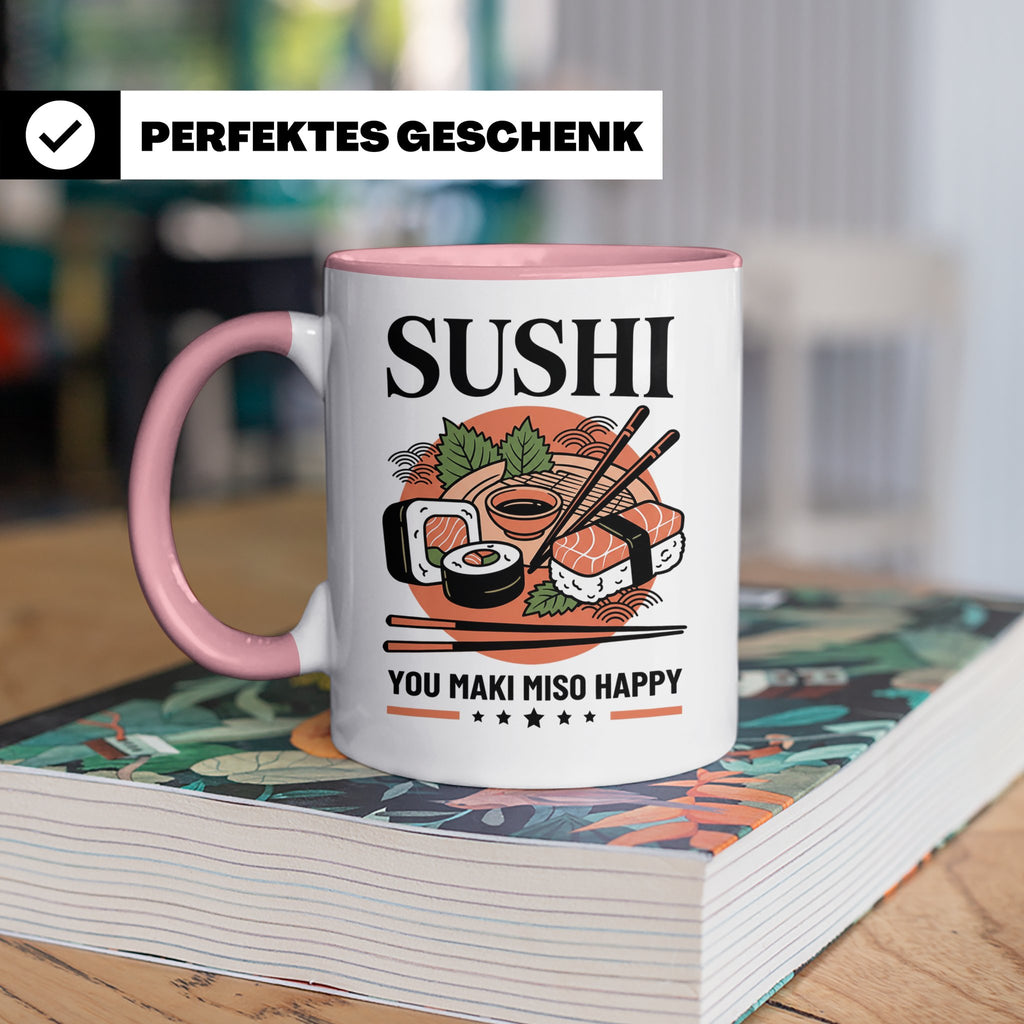 Sushi Tasse mit Spruch You Maki Miso Happy lustig Japanische – Rosa [farbe:rosa]