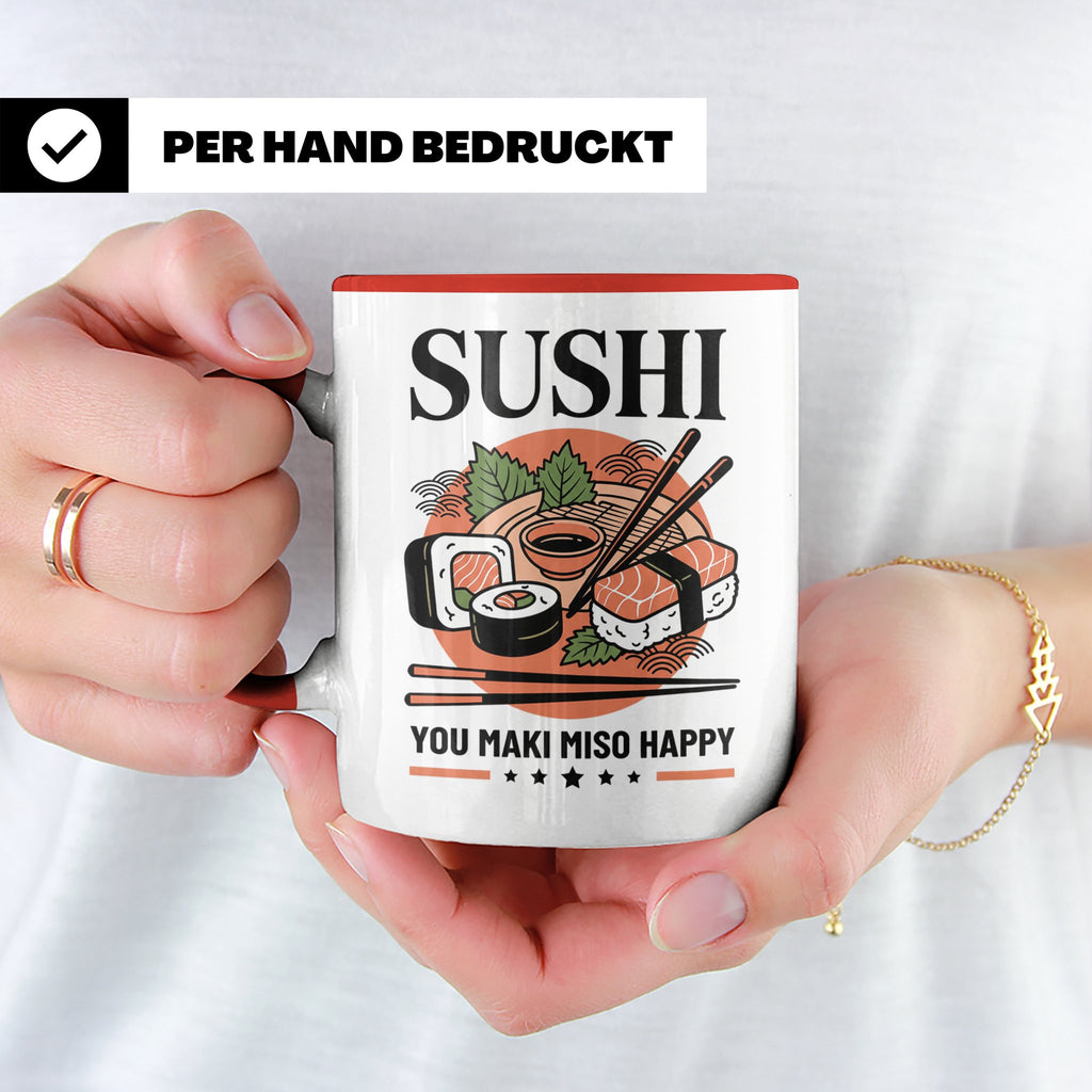 Sushi Tasse mit Spruch You Maki Miso Happy lustig Japanische – Rot [farbe:rot]