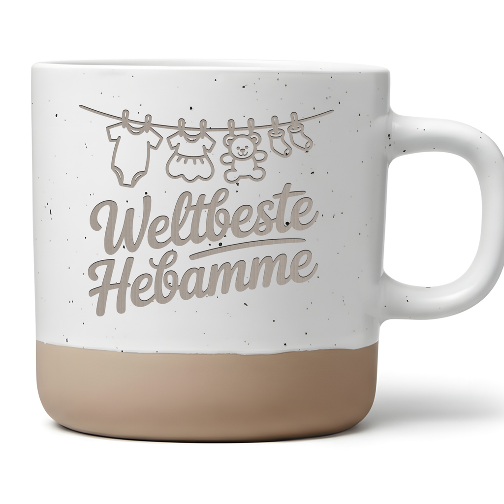 Tasse Weltbeste Hebamme - Dankeschön Geschenk Kaffeetasse für Geburtshelferin - Becher mit Babykleidung Motiv - Geschenkidee Geburt