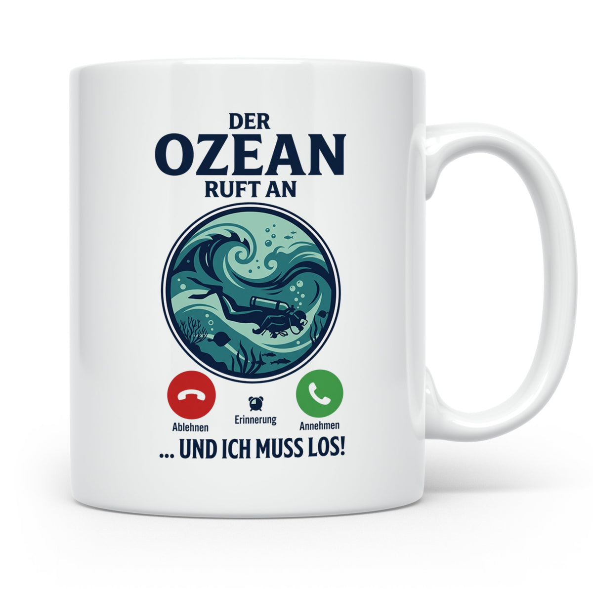 Taucher Tasse mit Telefon Spruch - Lustiger Spruch Geschenk  – Weiß [farbe:weiß]