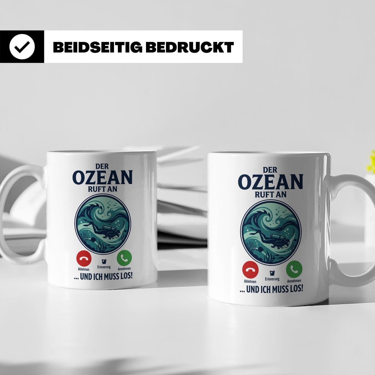 Taucher Tasse mit Telefon Spruch - Lustiger Spruch Geschenk  – Weiß [farbe:weiß]