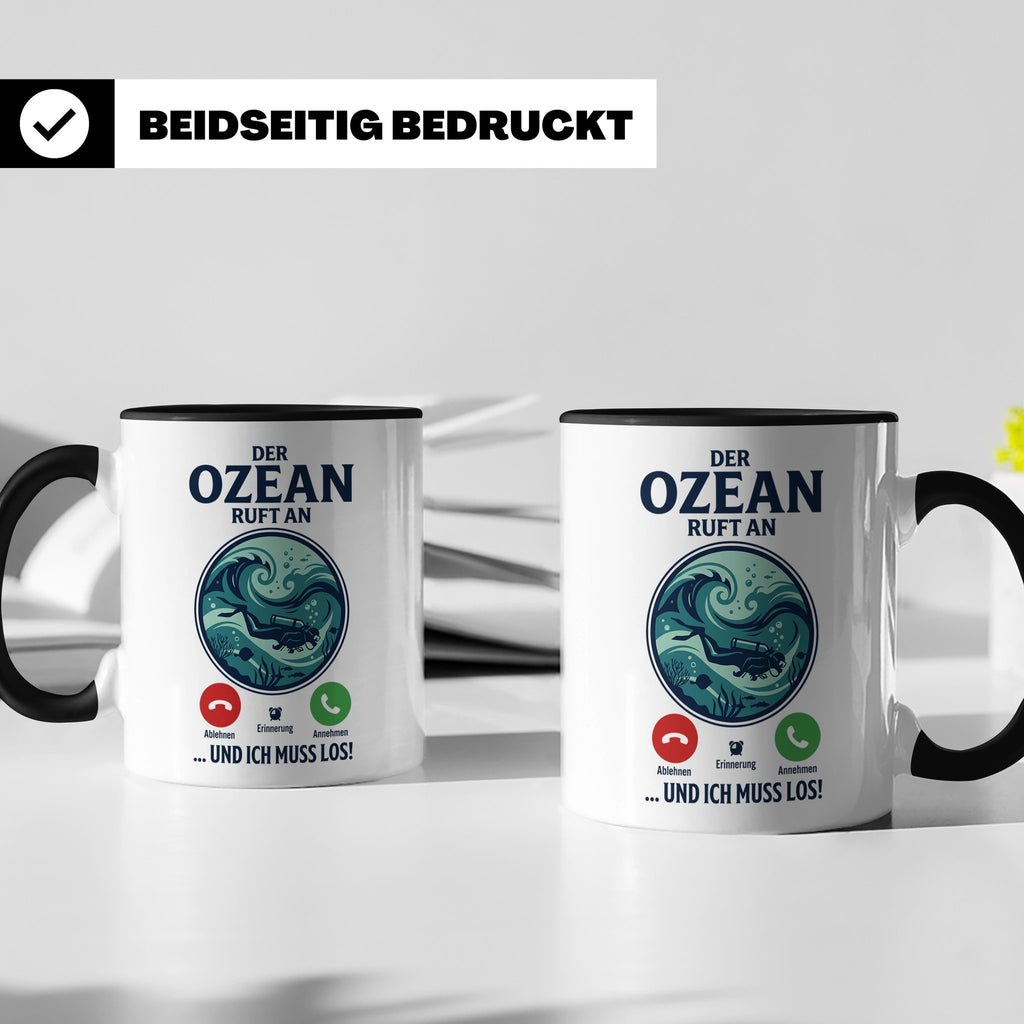 Taucher Tasse mit Telefon Spruch - Lustiger Spruch Geschenk  – Schwarz [farbe:schwarz]