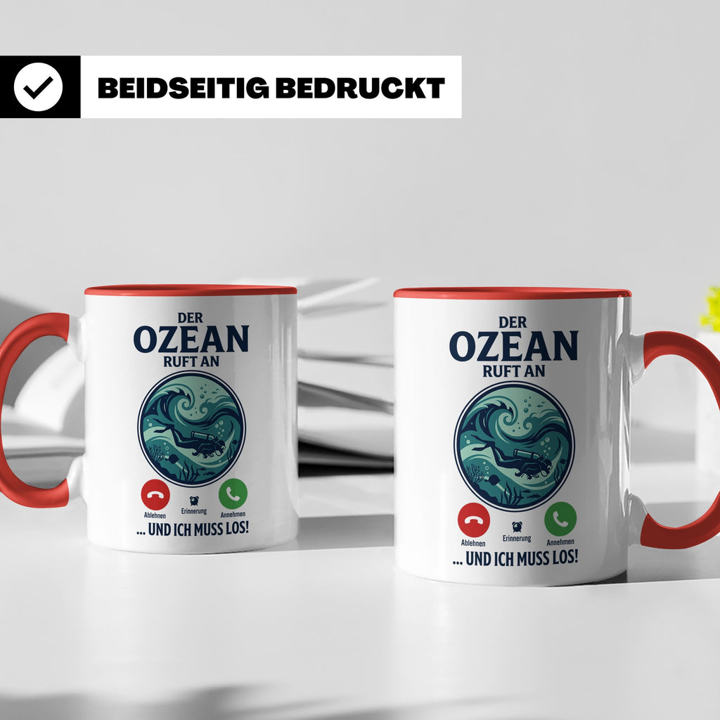 Taucher Tasse mit Telefon Spruch - Lustiger Spruch Geschenk  – Rot [farbe:rot]