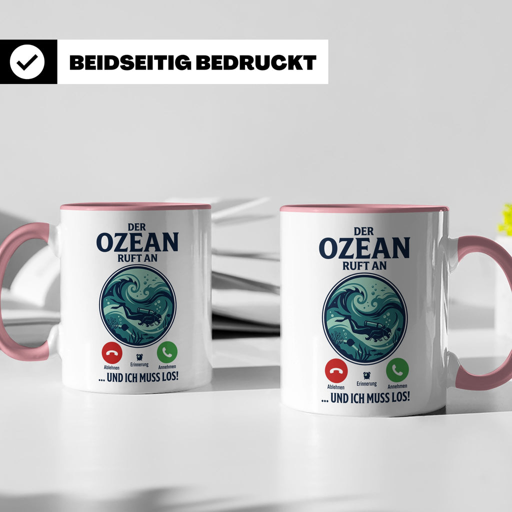 Taucher Tasse mit Telefon Spruch - Lustiger Spruch Geschenk  – Rosa [farbe:rosa]