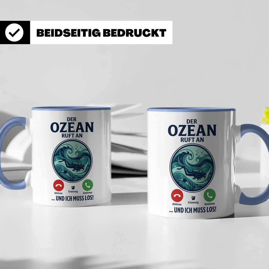 Taucher Tasse mit Telefon Spruch - Lustiger Spruch Geschenk  – Blau [farbe:blau]