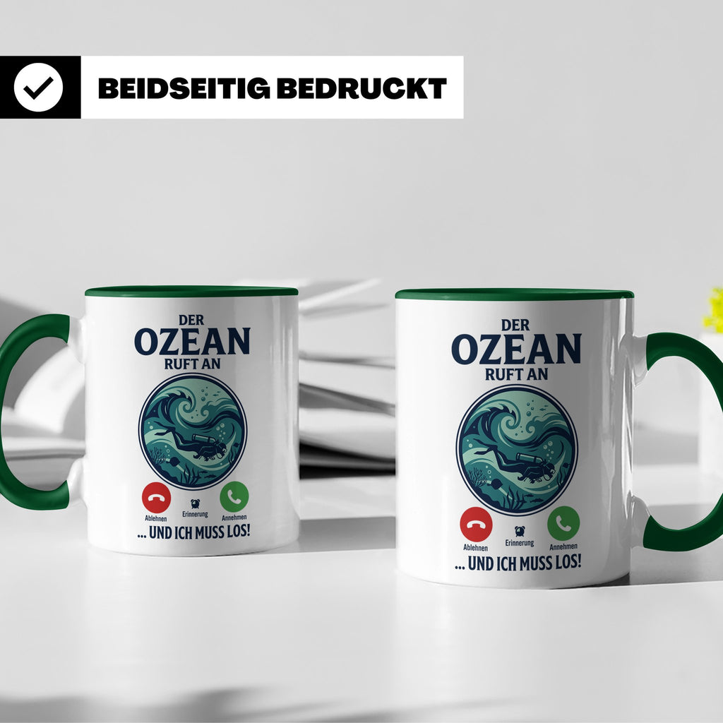 Taucher Tasse mit Telefon Spruch - Lustiger Spruch Geschenk  – Grün [farbe:grün]