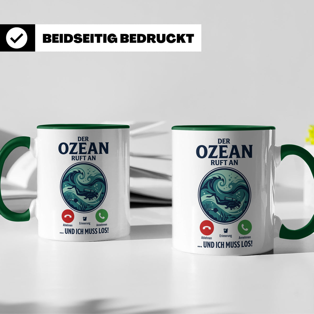 Taucher Tasse mit Telefon Spruch - Lustiger Spruch Geschenk  – Grün [farbe:grün]