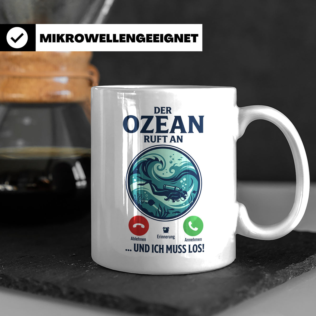 Taucher Tasse mit Telefon Spruch - Lustiger Spruch Geschenk  – Weiß [farbe:weiß]