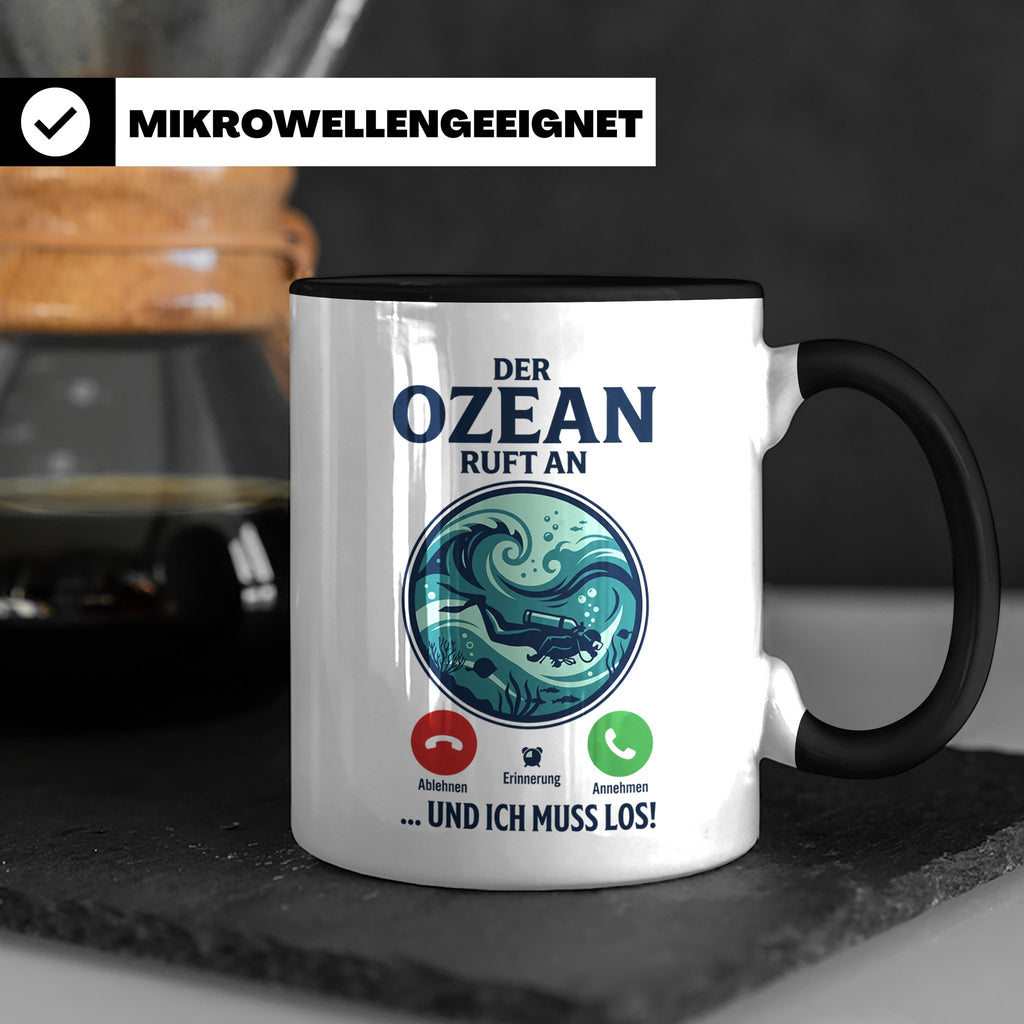 Taucher Tasse mit Telefon Spruch - Lustiger Spruch Geschenk  – Schwarz [farbe:schwarz]