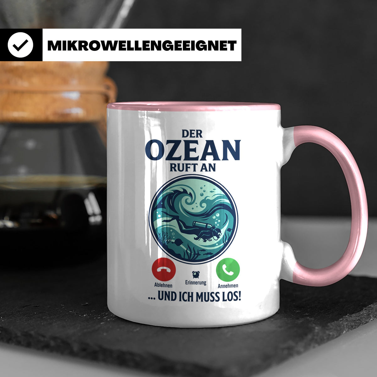 Taucher Tasse mit Telefon Spruch - Lustiger Spruch Geschenk  – Rosa [farbe:rosa]