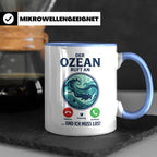 Taucher Tasse mit Telefon Spruch - Lustiger Spruch Geschenk  – Blau [farbe:blau]