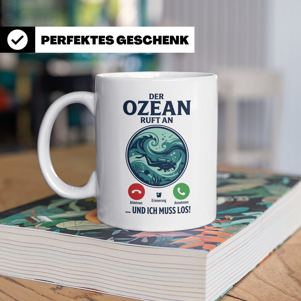 Taucher Tasse mit Telefon Spruch - Lustiger Spruch Geschenk  – Weiß [farbe:weiß]