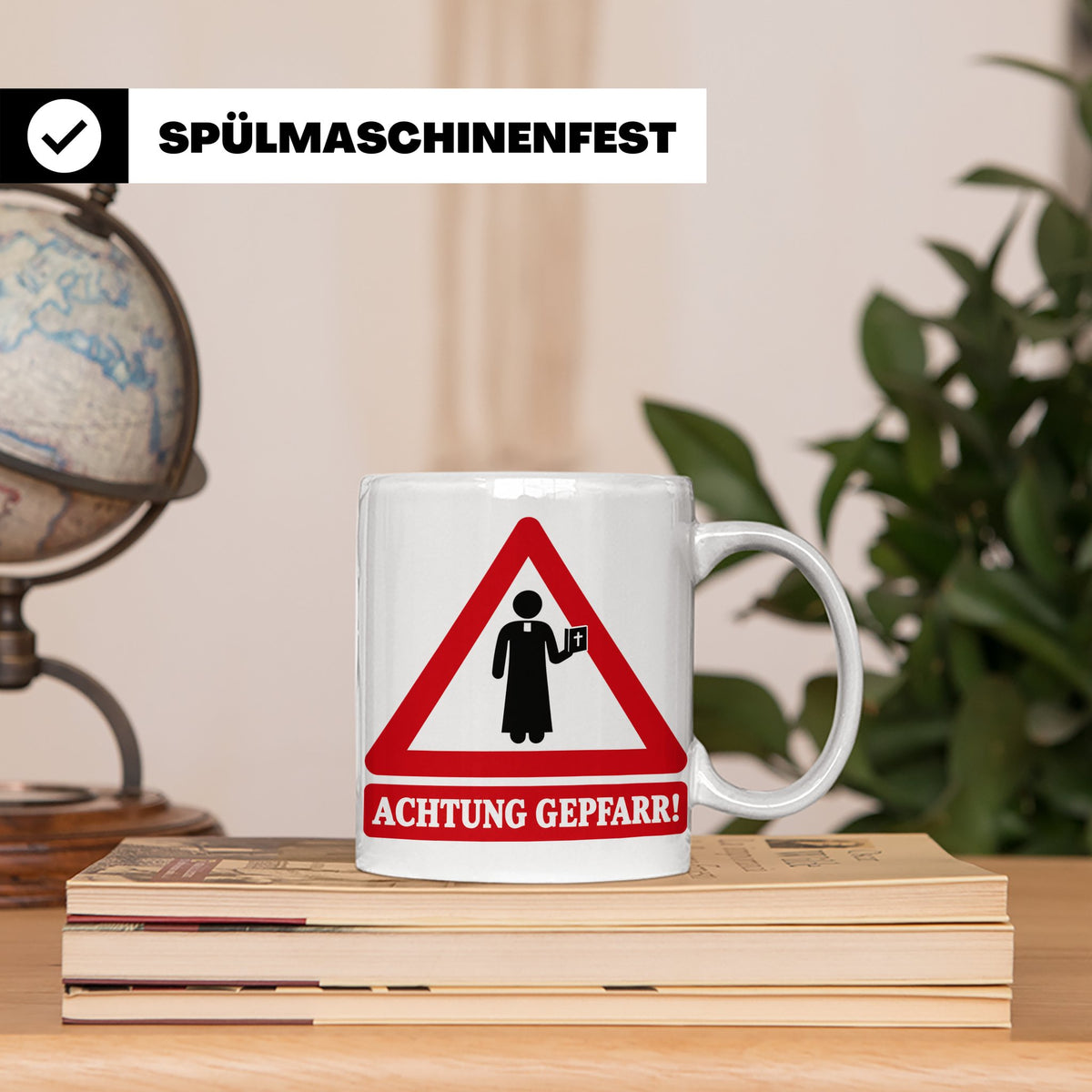 Achtung Gepfarr Tasse mit lustigem Spruch über Pfarrer und K – Weiß [farbe:weiß]