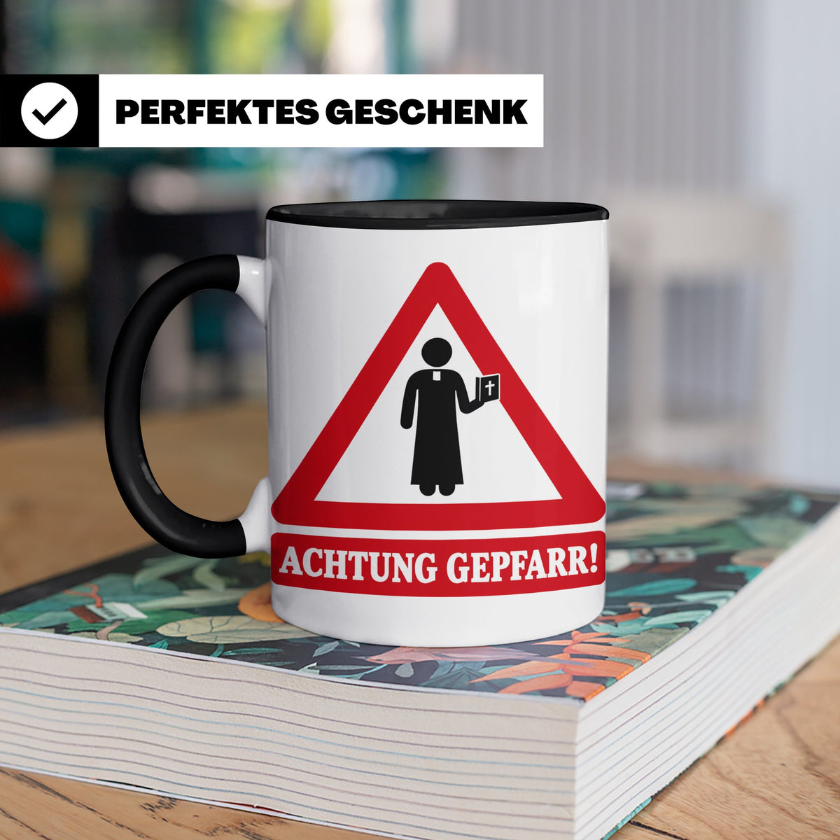 Achtung Gepfarr Tasse mit lustigem Spruch über Pfarrer und K – Schwarz [farbe:schwarz]