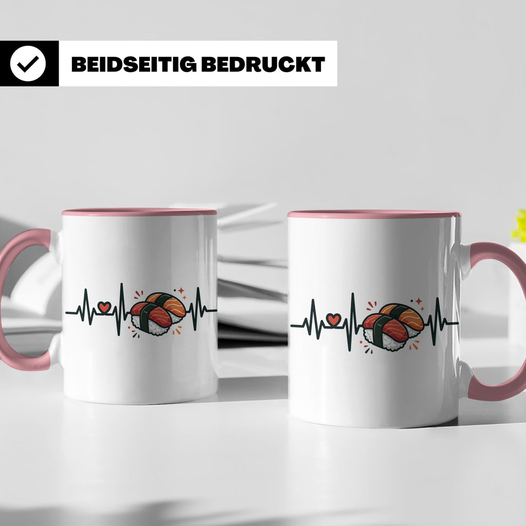 Sushi Tasse Herzschlag EKG - Kaffeetasse für Sushi Liebhaber – Rosa [farbe:rosa]