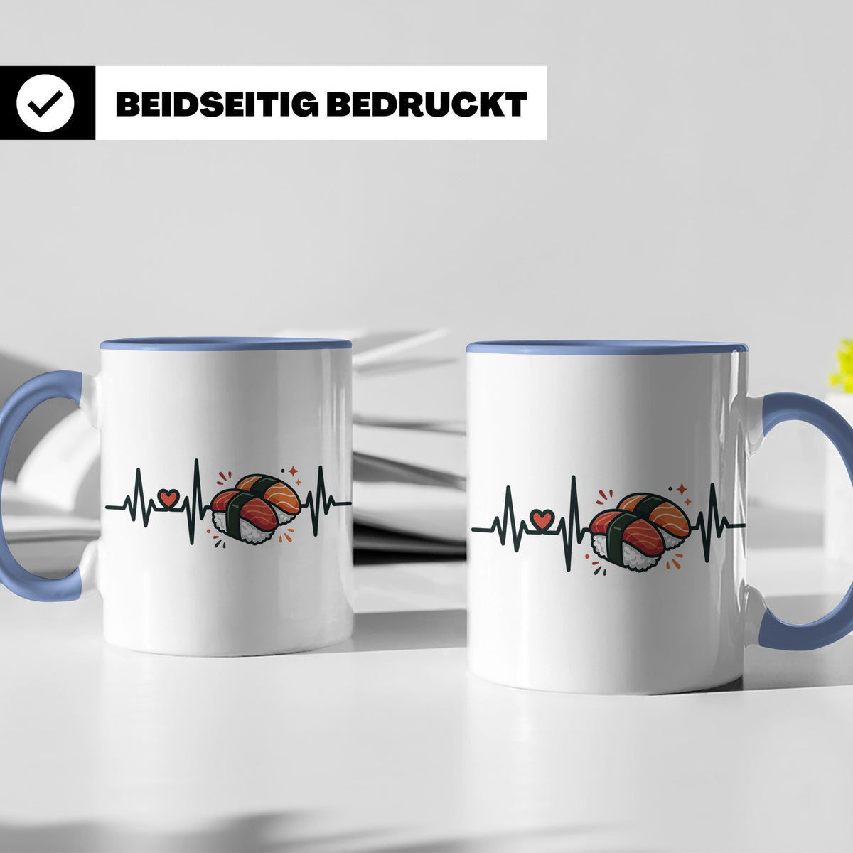 Sushi Tasse Herzschlag EKG - Kaffeetasse für Sushi Liebhaber – Blau [farbe:blau]