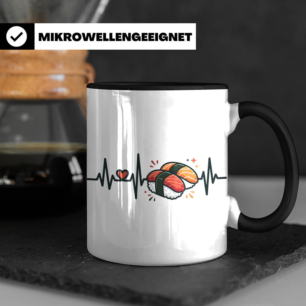 Sushi Tasse Herzschlag EKG - Kaffeetasse für Sushi Liebhaber – Schwarz [farbe:schwarz]