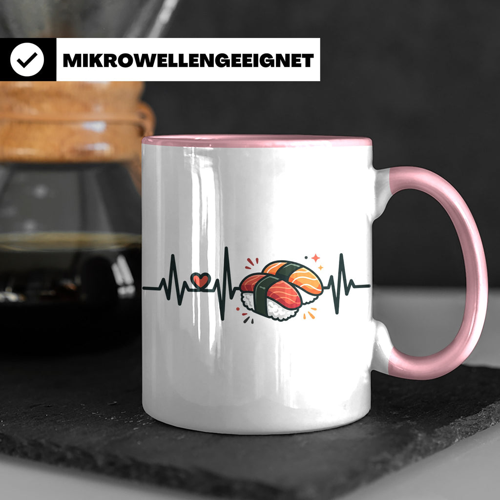 Sushi Tasse Herzschlag EKG - Kaffeetasse für Sushi Liebhaber – Rosa [farbe:rosa]