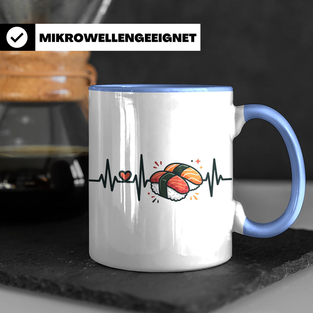 Sushi Tasse Herzschlag EKG - Kaffeetasse für Sushi Liebhaber – Blau [farbe:blau]