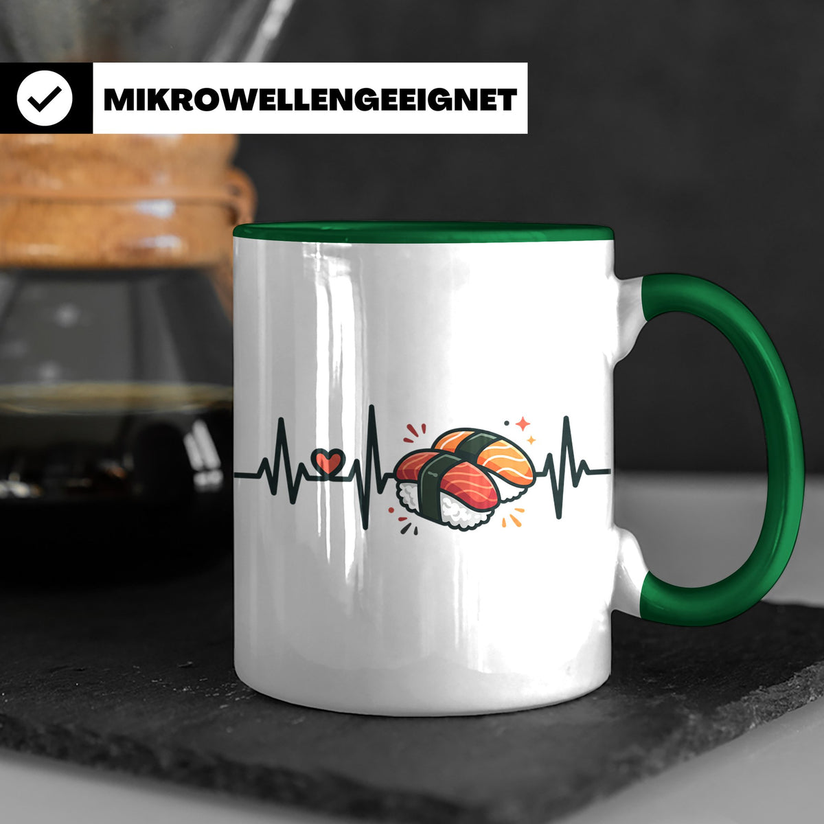 Sushi Tasse Herzschlag EKG - Kaffeetasse für Sushi Liebhaber – Grün [farbe:grün]