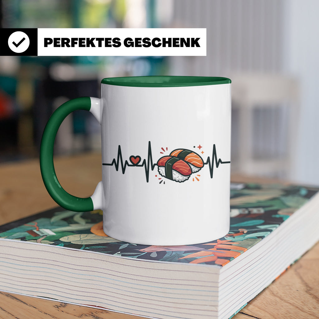 Sushi Tasse Herzschlag EKG - Kaffeetasse für Sushi Liebhaber – Grün [farbe:grün]