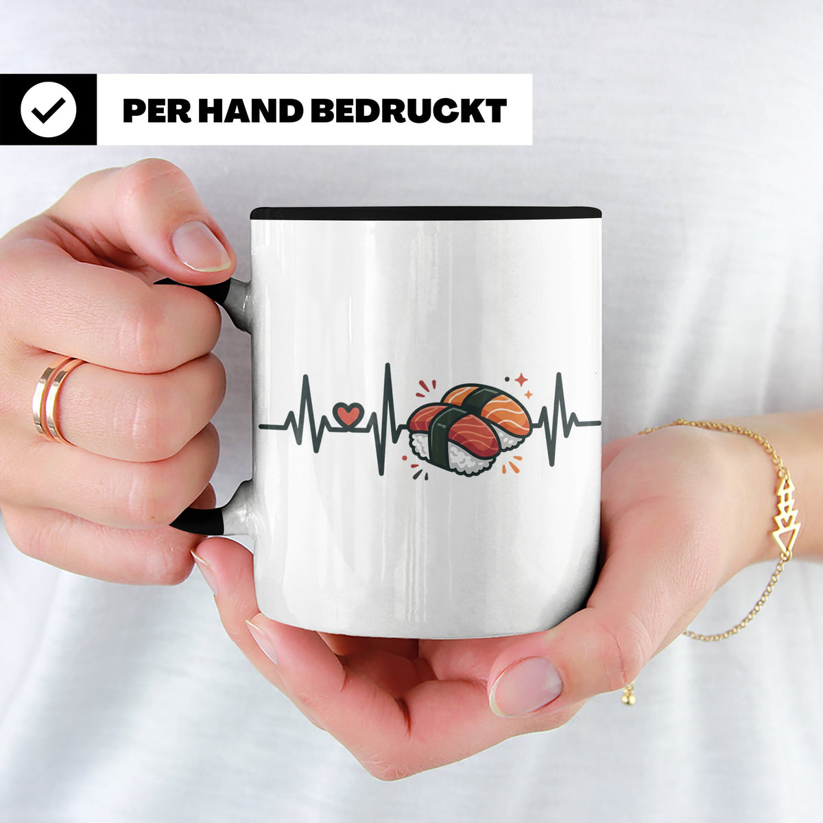 Sushi Tasse Herzschlag EKG - Kaffeetasse für Sushi Liebhaber – Schwarz [farbe:schwarz]