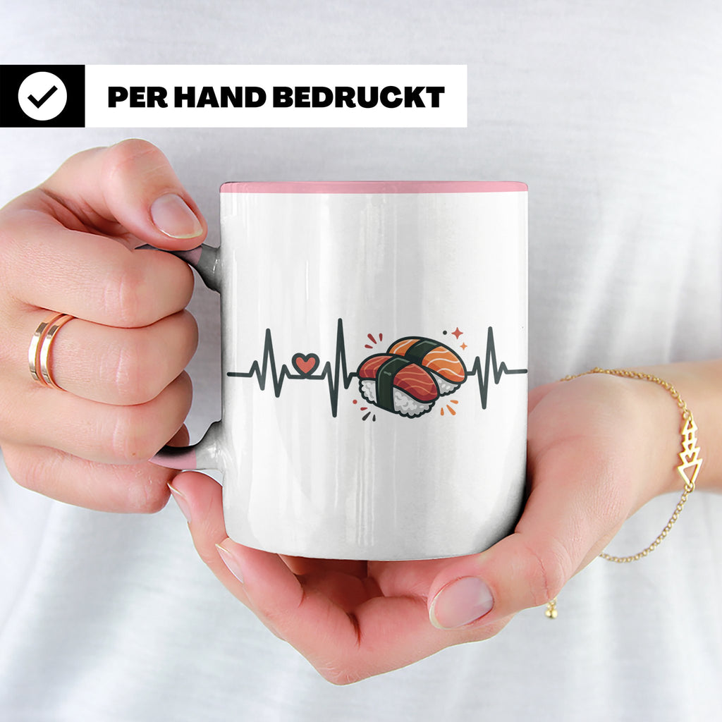Sushi Tasse Herzschlag EKG - Kaffeetasse für Sushi Liebhaber – Rosa [farbe:rosa]