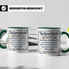 Sekretärin Tasse mit lustiger Worterklärung - Geschenkidee f – Grün [farbe:grün]