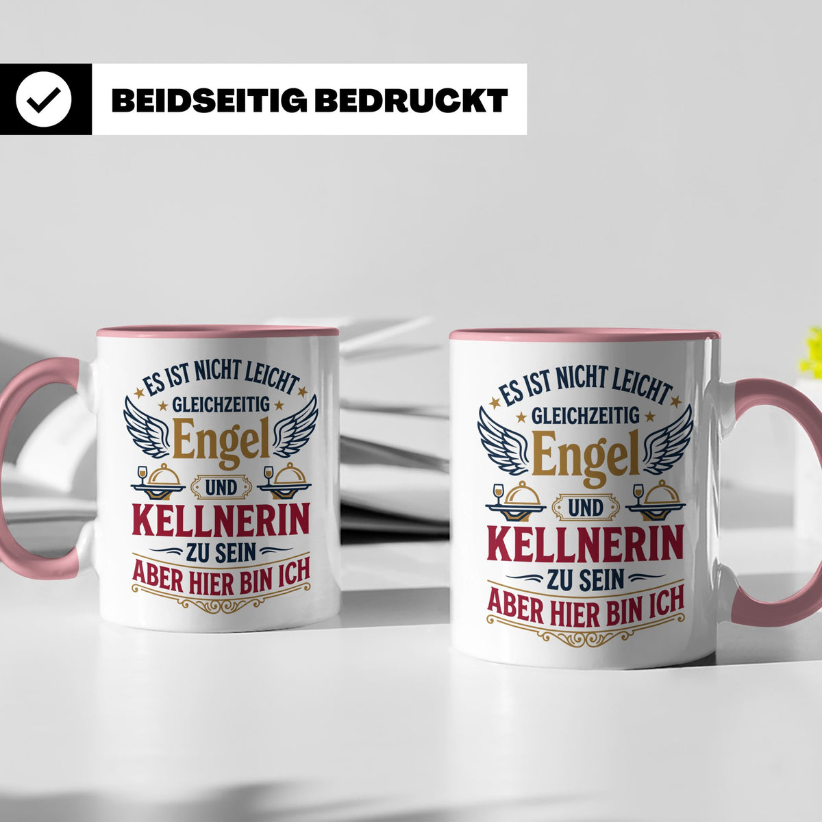 Kellnerin Tasse mit lustigem Spruch - Geschenk für Servicekr – Rosa [farbe:rosa]