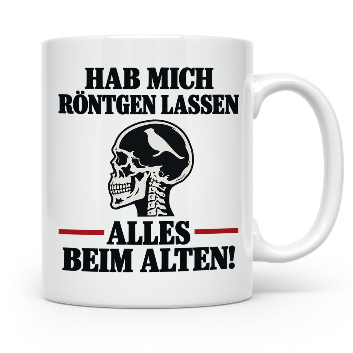 Röntgenbild Vogel Tasse mit Spruch Hab mich röntgen lassen a – Weiß [farbe:weiß]