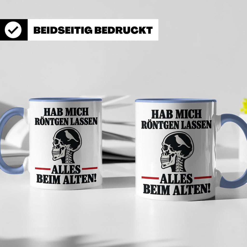 Röntgenbild Vogel Tasse mit Spruch Hab mich röntgen lassen a – Blau [farbe:blau]