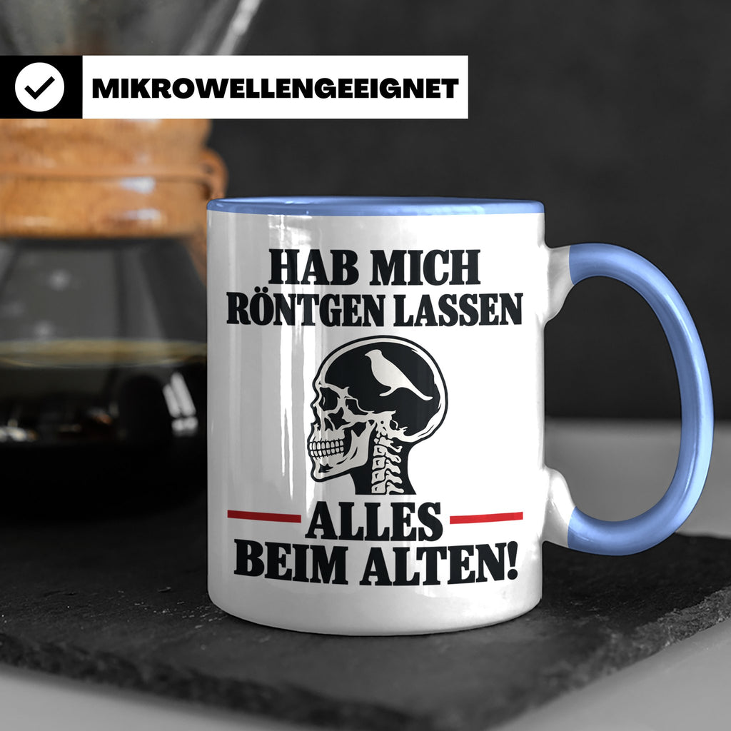Röntgenbild Vogel Tasse mit Spruch Hab mich röntgen lassen a – Blau [farbe:blau]