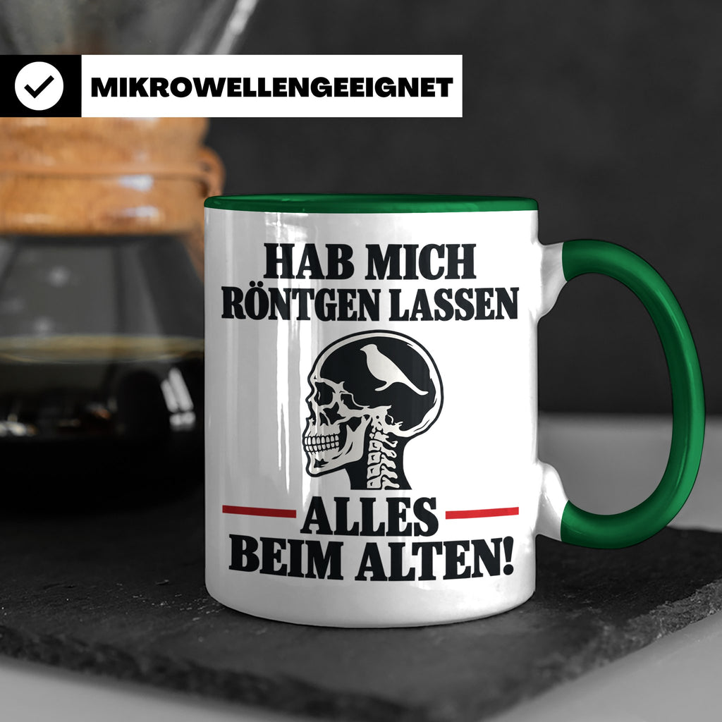 Röntgenbild Vogel Tasse mit Spruch Hab mich röntgen lassen a – Grün [farbe:grün]